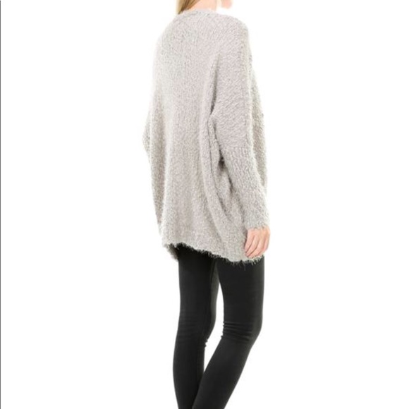 Grey Fuzzy Sweater Fashion Cardigan - Picture 2 of 3